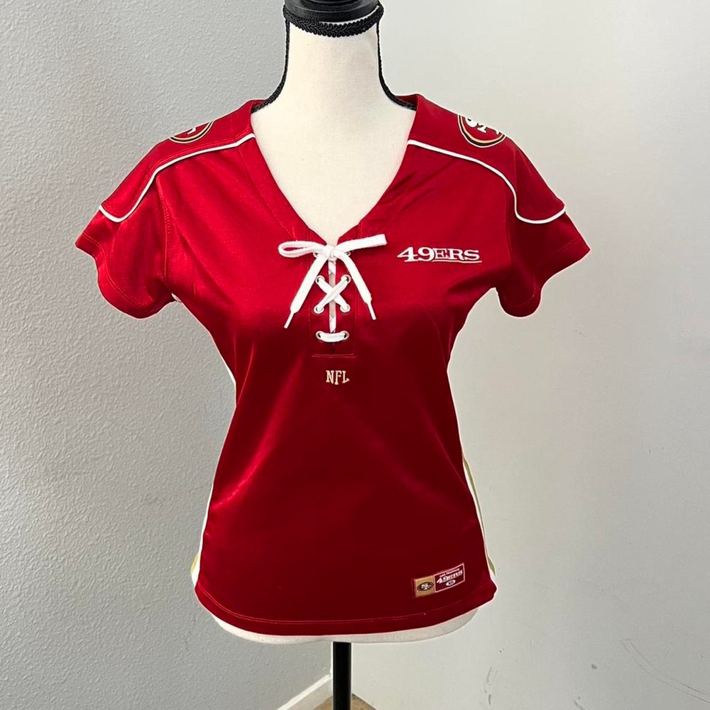 Rare Y2K NFL San Francisco 49ers red & white lace up baby tee jersey - Size S